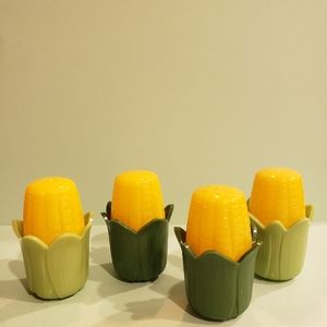 Vintage Corn On The Cob Salt & Pepper Plastic Shakers Serv-Rite NEW Husks 4 Pcs.